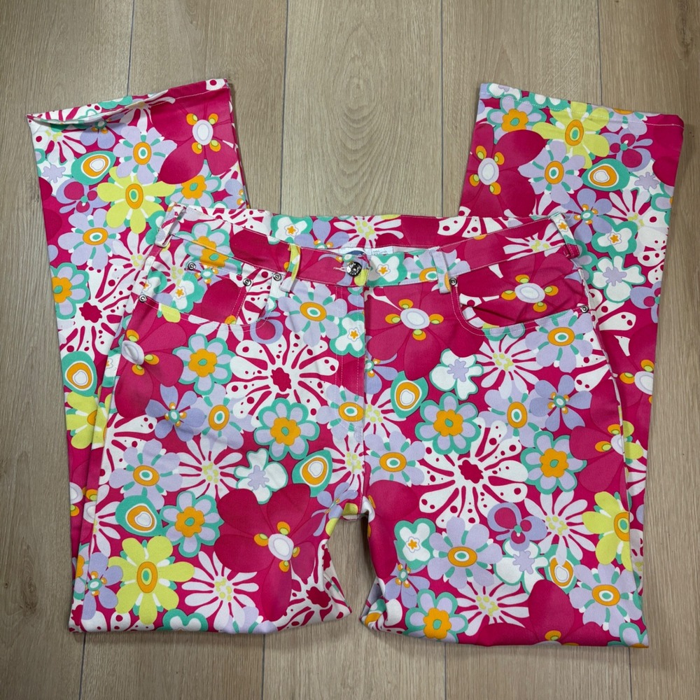 Diane Gilman Floral Print Straight Leg Flower Power Multi Color Jeans 16 DG2